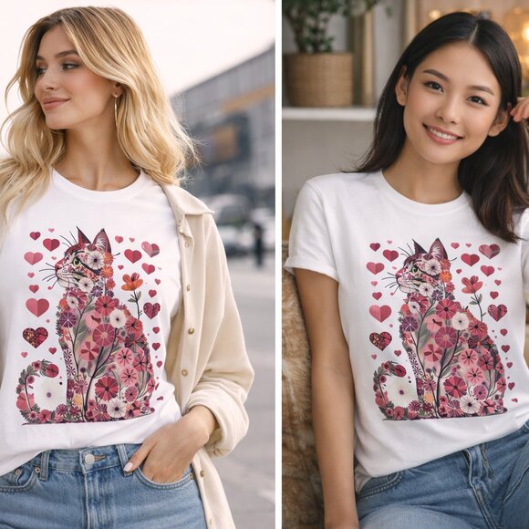 nataly thyme Tops - cats made out of hearts hearts anyone on a white tee shirt  for valentine's day